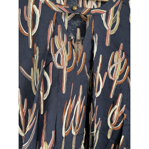 NWOT JODIFL Navy Blue Cactus Long Sleeve Western Tunic Blouse Sz M Southwest Top - Picture 6 of 10